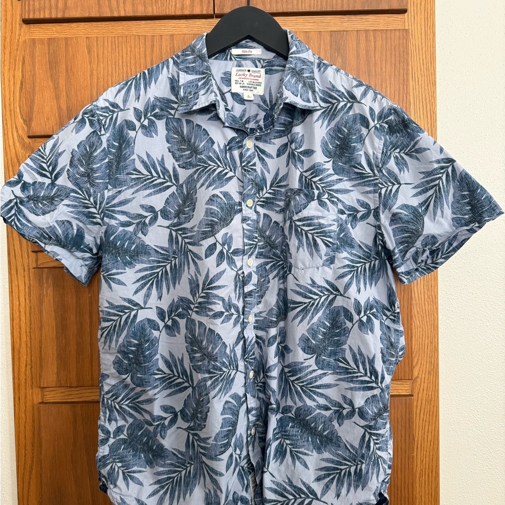 Blue Leaf Print Men's Shirt